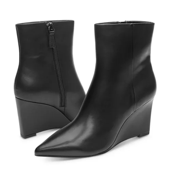 SANCTUARY Women's Pacer Pointed Toe Wedge Booties. Size 10. Color Black. - Picture 5 of 12